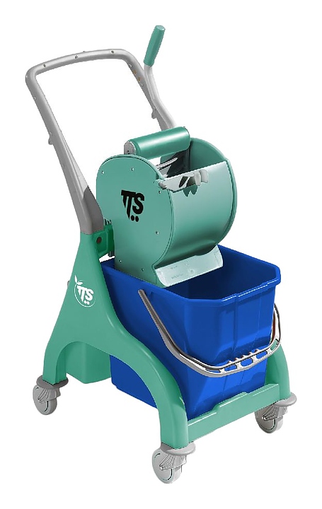 Тележка уборочная TTS Nick 25 одноведерная с отжимом Dry и рукояткой, зеленая рама