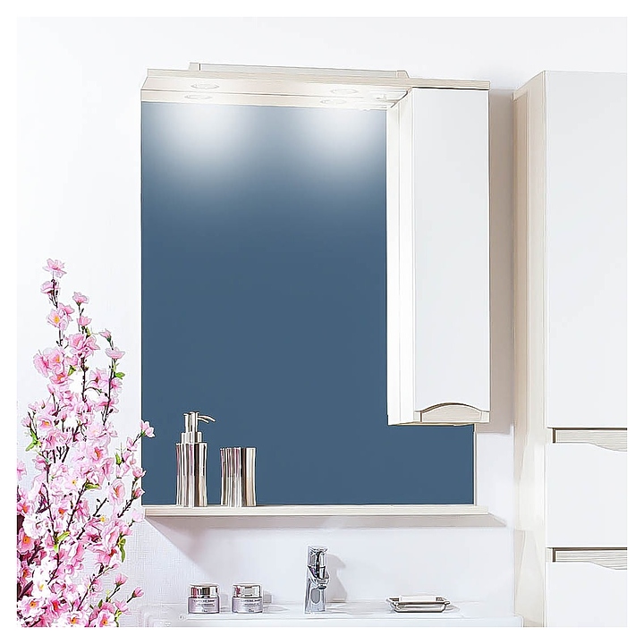 Зеркало БРИКЛАЕР Токио 60 58,4х86,4 см правое, с подсветкой, светлая лиственница, белый глянец