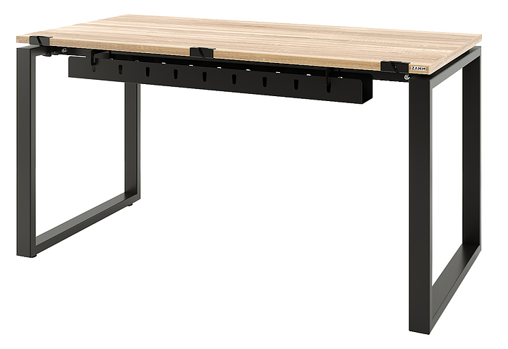 Стол офисный прямой ZAMM Зета 60х30 ТР 1000х700 с пропусками и кабель-каналом, дуб бардолино /черный муар