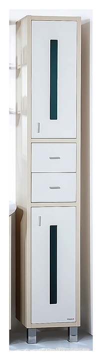 Шкаф-пенал БРИКЛАЕР Бали 34 33,8х200 см с бельевой корзиной, светлая лиственница, белый глянец