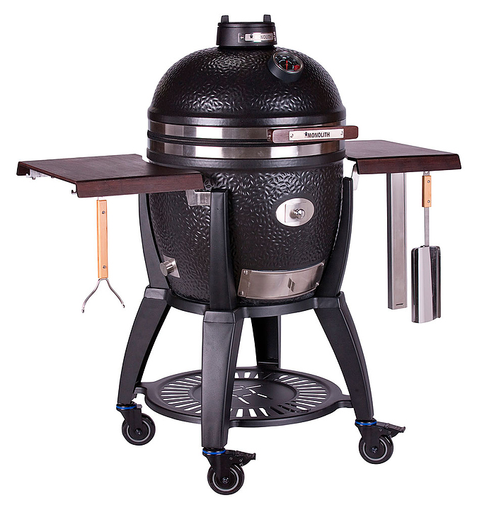 Гриль керамический Monolith Grill Avantgarde.55 (Сlassic), черный матовый с боковыми столиками и подставкой на колесиках