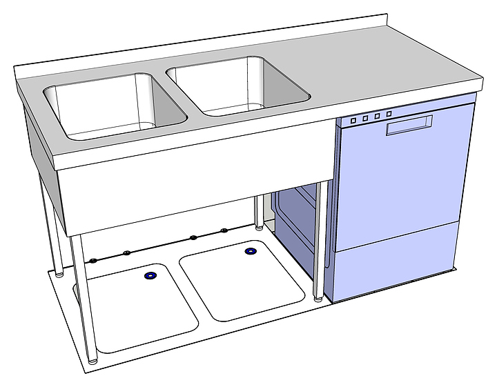 Ванна моечная КОБОР ВМЦФР/2-160/70/870, с крылом под ПММ