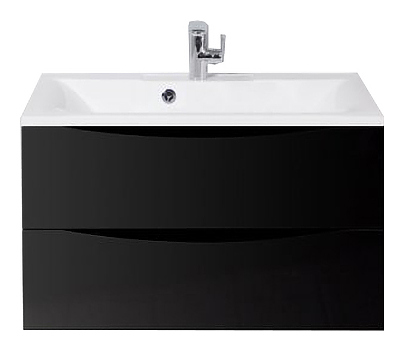 Тумба с раковиной BelBagno MARINO-800-2C-SO-NL-P + BB800/450-LV-MR-PR перелив слева, черный глянцевый