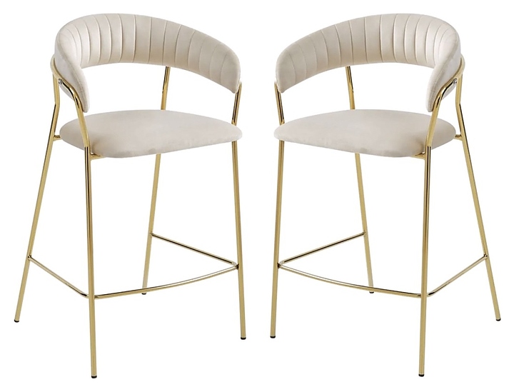 Набор стульев барных Hesby Whispered Fusion Bar (2 шт.) (велюр / металл) бежевые / золото