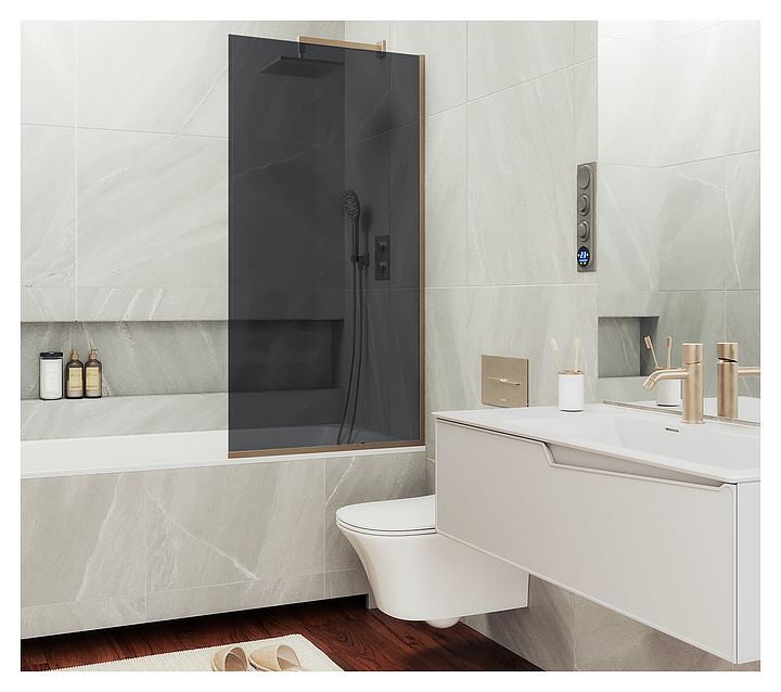 Шторка на ванну MaybahGlass MGV-83-2у 90х140 см, графит, бронза