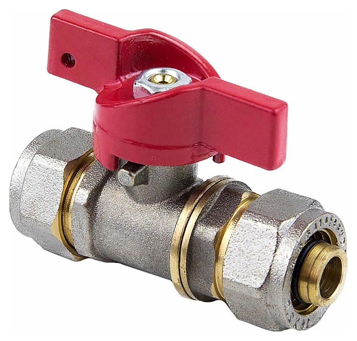 Кран шаровой Aquasfera 027-8785, PN 1,6 МПа, ДУ 16 обжим - ДУ 16 обжим, 1018-01 EURO неполнопроходной латунный с бабочкой