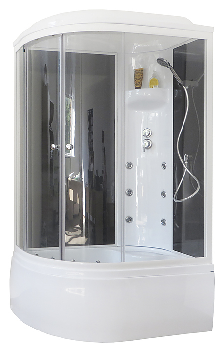 Душевая кабина с гидромассажем Royal Bath RB8120BK3-BT-R 120х80х217 см, прозрачное, чёрные стенки, белый профиль, правая