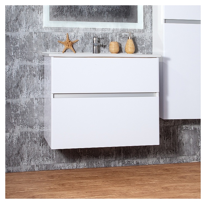 Тумба под раковину БРИКЛАЕР Мальта 75 см подвесная, белый глянец