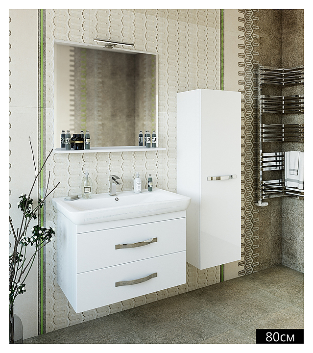 Гарнитур Sanflor Одри 80 см, 4 предмета, с подвесной тумбой, с левост. пеналом, белый