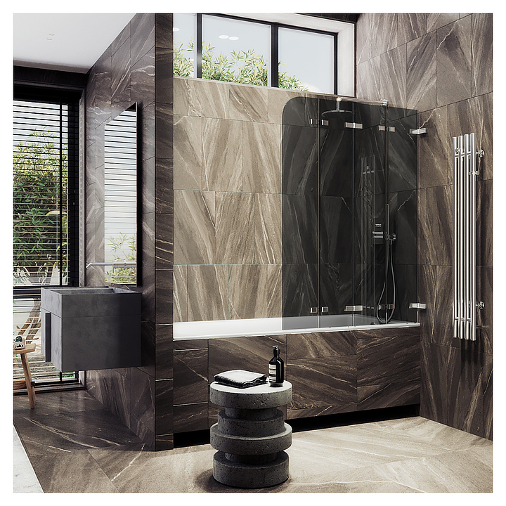 Шторка на ванну MaybahGlass MGV-588-4 98х140 см, 4 секции, складная, графит, хром глянцевый