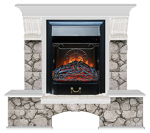 Камин Glenrich Бостон К Majestic BL Карелия беленый дуб