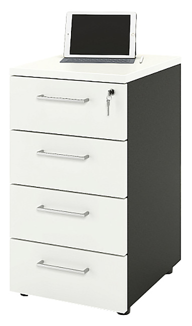 Тумба приставная ZAMM 4 ящика 41х60х74,5 см фасад белый, корпус черный