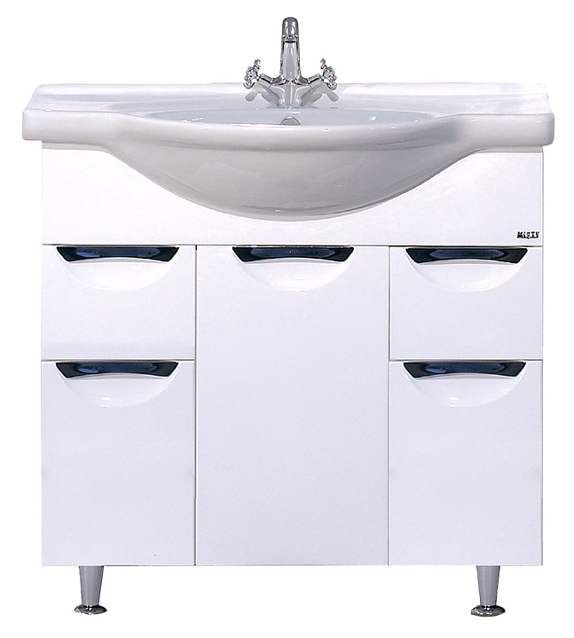 Тумба под раковину Misty Жасмин-95 90,8х70 см, с бельевой корзиной, белая эмаль