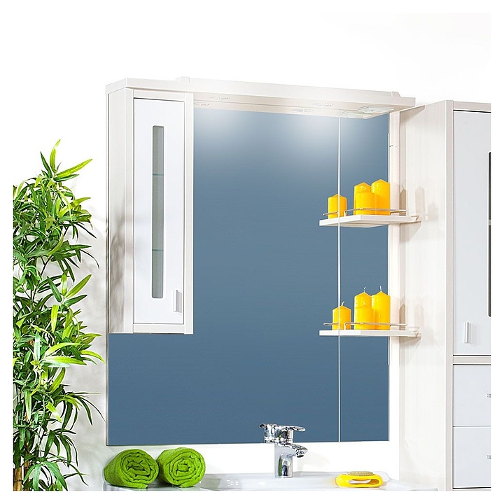 Зеркало БРИКЛАЕР Бали 90 90,4х102,6 см левое, с подсветкой, светлая лиственница, белый глянец