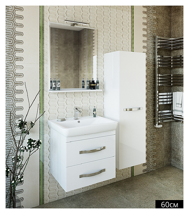 Гарнитур Sanflor Одри 60 см, 4 предмета, с подвесной тумбой, с левост. пеналом, белый