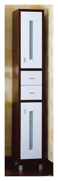 Шкаф-пенал БРИКЛАЕР Бали 34 33,8х200 см с бельевой корзиной, венге, белый глянец