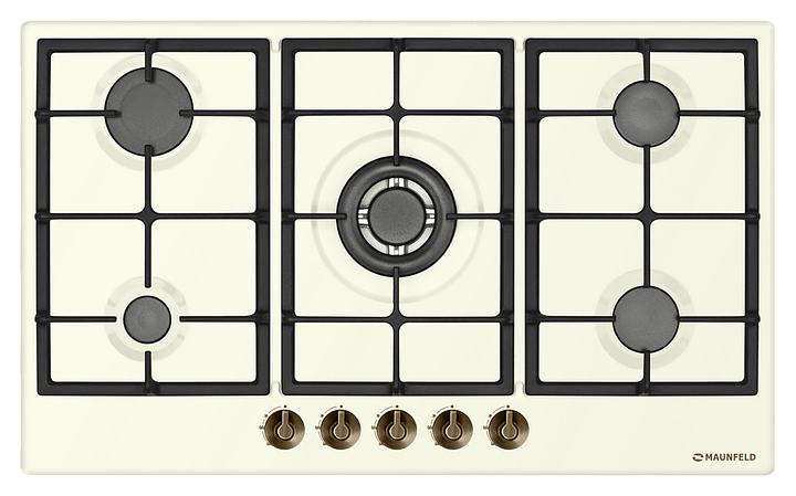 Варочная панель газовая Maunfeld EGHE.95.33CBG.R/G бежевая с ретро фурнитурой