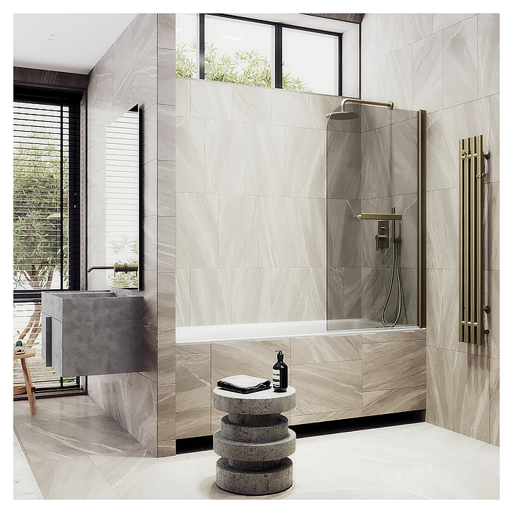 Шторка на ванну с полотенцедержателем MaybahGlass MGV-765-2 40х140 см, распашная, бронза, бронза