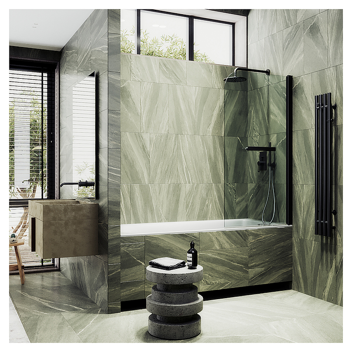 Шторка на ванну с полотенцедержателем MaybahGlass MGV-770-6 50х140 см, распашная, черный