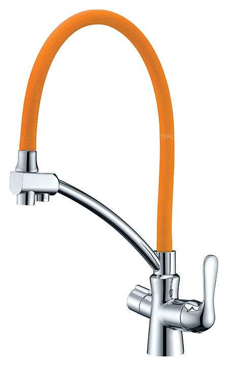 Смеситель для кухни LEMARK Comfort LM3070C-Orange с гибким изливом, с подключением к фильтру питьевой воды, хром/оранжевый