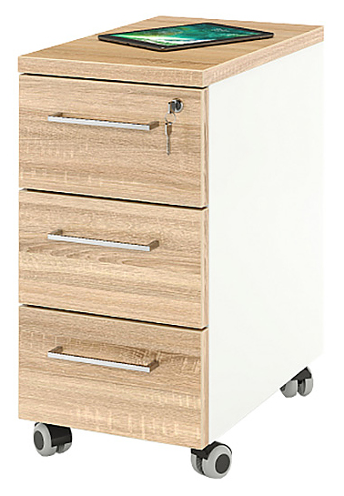 Тумба мобильная ZAMM 3 ящика 31х50х61 см фасад дуб Бардолилно, корпус белый