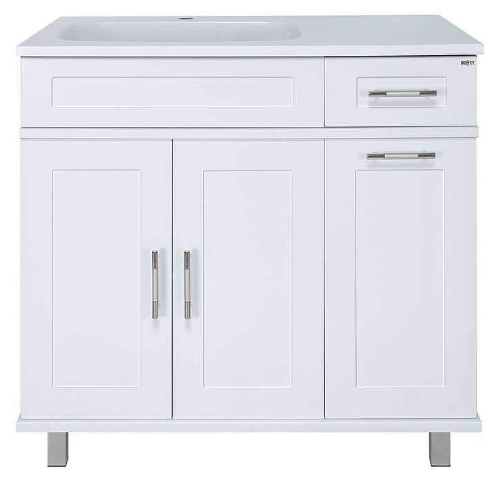 Тумба под раковину Misty Купер-90 90х72,7 см, с бельевой корзиной, левая, белая