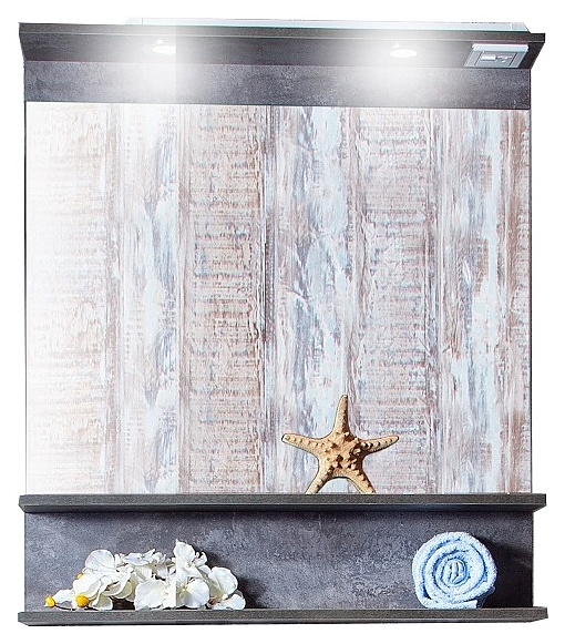 Зеркало БРИКЛАЕР Чили 70 70х90 см с подсветкой и полкой, цемент