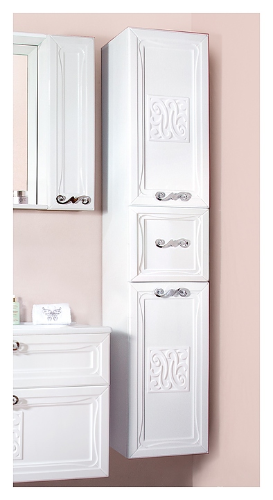 Шкаф-пенал БРИКЛАЕР Адель 35х170 см с бельевой корзиной, белый глянец