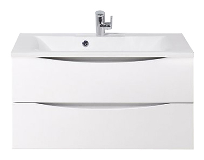 Тумба с раковиной BelBagno MARINO-900-2C-SO-BL-P + BB900/450-LV-MR-PR перелив слева, белый глянцевый