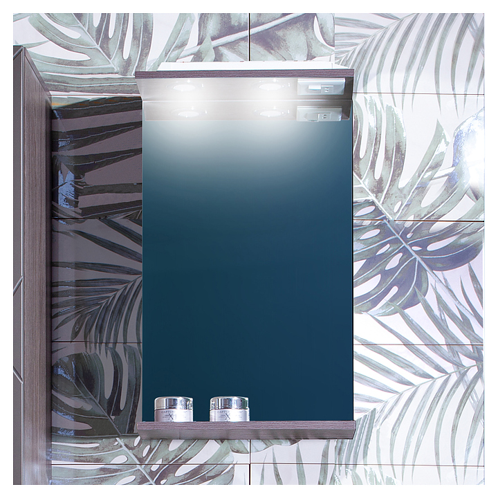 Зеркало БРИКЛАЕР Кристалл 40 40х70 см с подсветкой и полочкой, ясень анкор темный