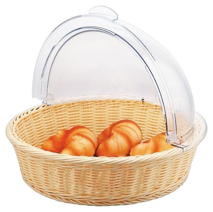 Корзина плетеная для хлеба Sunnex X88027 d=40 см h=10 см (полиротанг) круглая бежевая с крышкой Roll-Top (пластик)