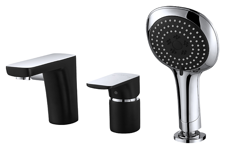 Смеситель встраиваемый на борт ванны D&K Berlin Technische DA1434915 на 3 отверстия, черный, хром