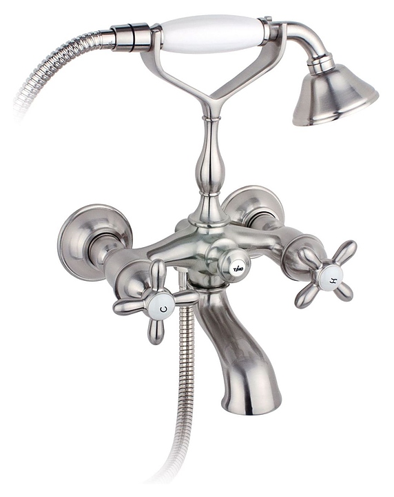 Смеситель для ванны с душем TIMO Ritz 0144Y silver cross, серебро