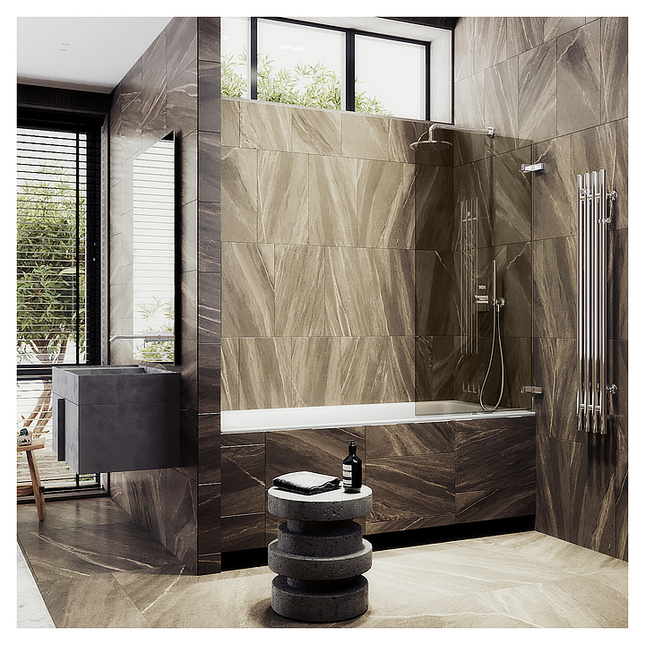 Шторка на ванну MaybahGlass MGV-651-4 70,5х140 см, поворотная, бронза, хром глянцевый