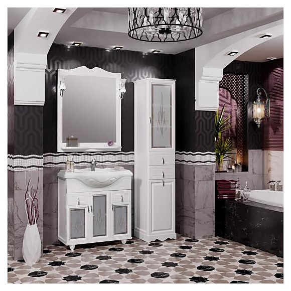 Гарнитур напольный с художественным стеклом OPADIRIS Тибет 85, 4 предмета, белый матовый