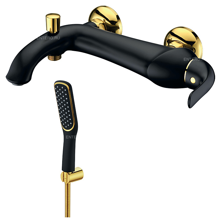 Смеситель для ванны и душа LEMARK Swan LM5402BG с коротким изливом, черный/золото
