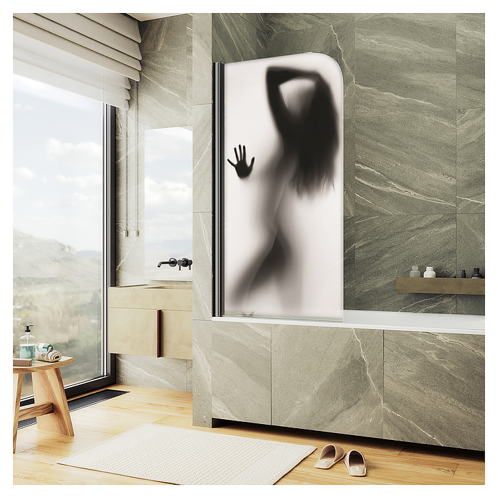 Шторка на ванну с фотопечатью MaybahGlass ФП015-6 70х140 см, поворотная, на монопетле, черный