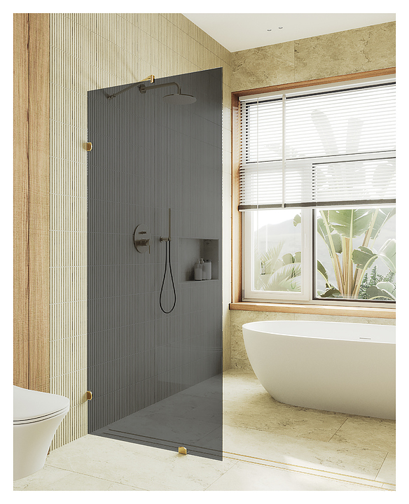 Перегородка душевая MaybahGlass MGD-274-3 79х195 см, графит, золото