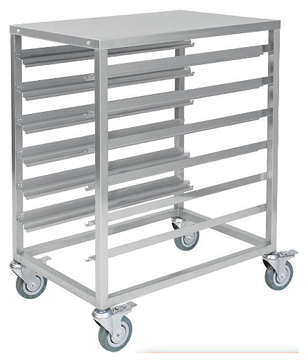 Тележка-шпилька для противней ТШУ-6 нерж. с рабочей поверхностью, с универсальными направляющими