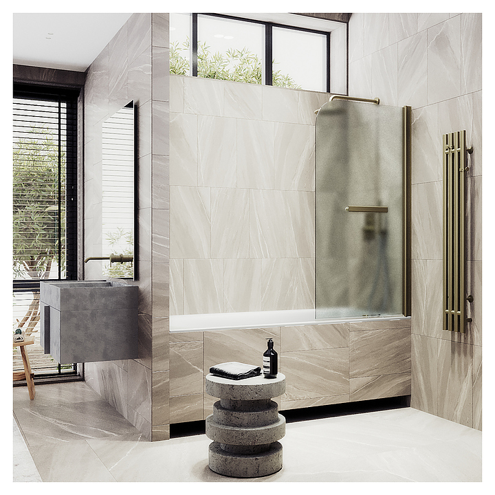 Шторка на ванну с полотенцедержателем MaybahGlass MGV-775-2 50х140 см, распашная, сатин, бронза