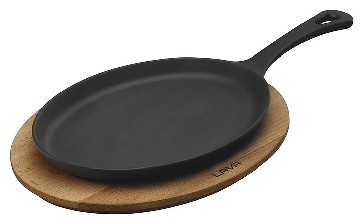 Сковорода для подачи LAVA LV ECO FT 1723 T11 K4 23х17 см с ручкой (чугун) овальная черная на подставке (дерево)