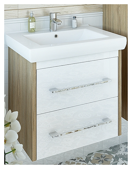 Тумба с раковиной Sanflor Ларго 2 60 см подвесная, вяз швейцарский