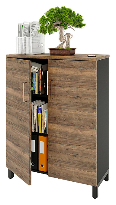 Шкаф для документов ZAMM 3 полки, 2 двери МК 414 90х41,4х120 см фасад дуб Галифакс олово, корпус черный