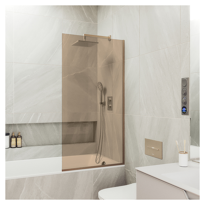 Шторка на ванну MaybahGlass MGV-70-2у 80х140 см, бронза, бронза