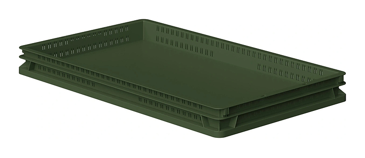 Ящик универсальный iPlast 740x440x70 мм ЭКО, перфорированные стенки, сплошное дно, зеленый