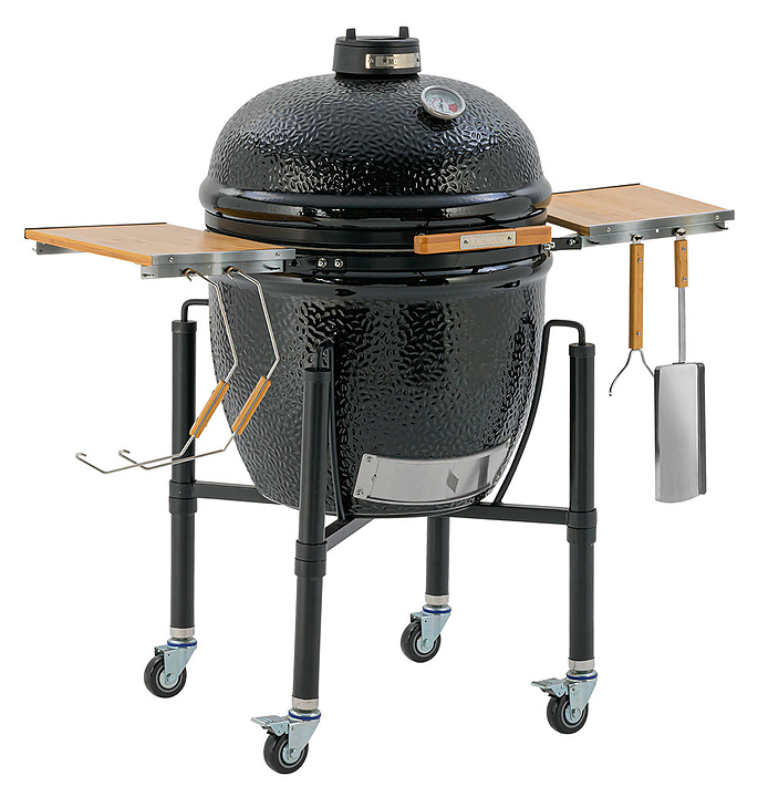 Гриль керамический Monolith Grill ONE.66 (LeChef), черный на колесиках и с боковыми столиками