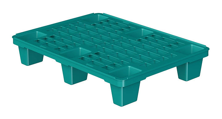 Паллет iPlast 800x600x140 мм перфорированный на ножках, с бортиком, бирюзовый