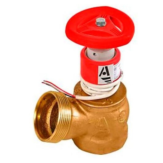 Клапан пожарный Апогей латунь угловой 125 гр КПЛ 50-1 Ду 50 1,6 МПа муфта-цапка с датчиком положения ДППК 20.5