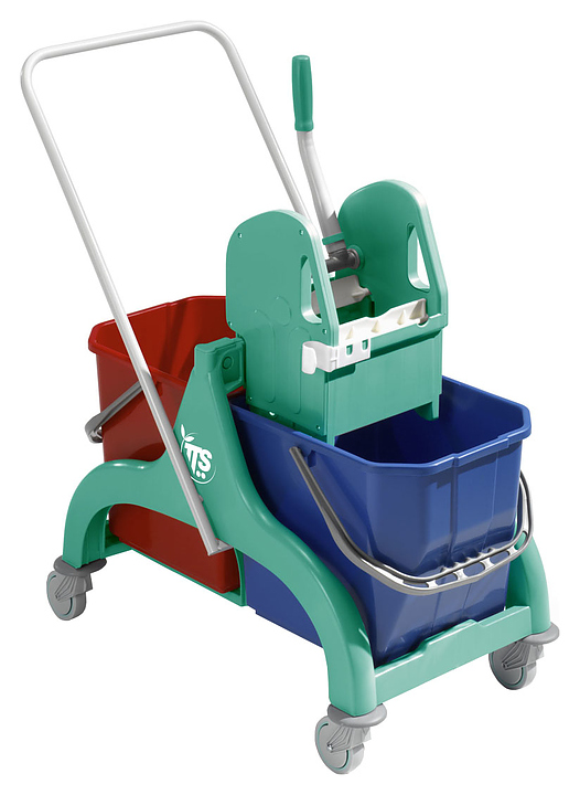 Тележка уборочная TTS Nick 50 двухведерная без отжима, с металлической рукояткой, зеленая рама