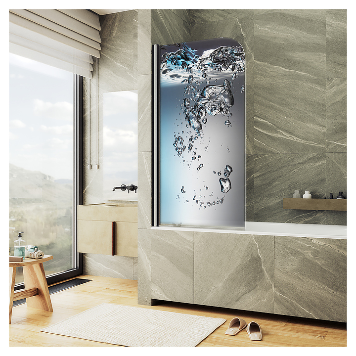 Шторка на ванну с фотопечатью MaybahGlass ФП010-6 60х140 см, поворотная, на монопетле, черный